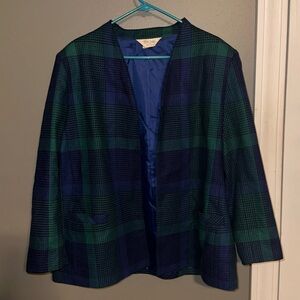 Blue and green plaid blazer